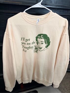 Jerzees Cream Sweatshirt with Olive Green Graphic